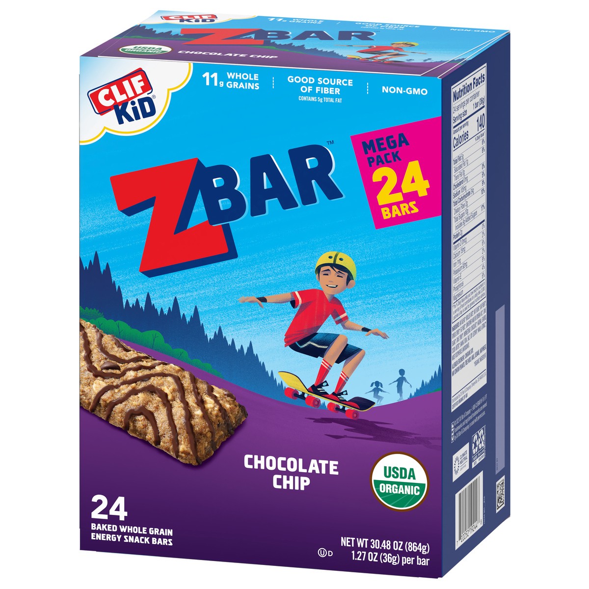 slide 5 of 9, Zbar - Chocolate Chip - Soft Baked Whole Grain Snack Bars - USDA Organic - Non-GMO - Plant-Based - 1.27 oz. (24 Pack), 30.48 oz