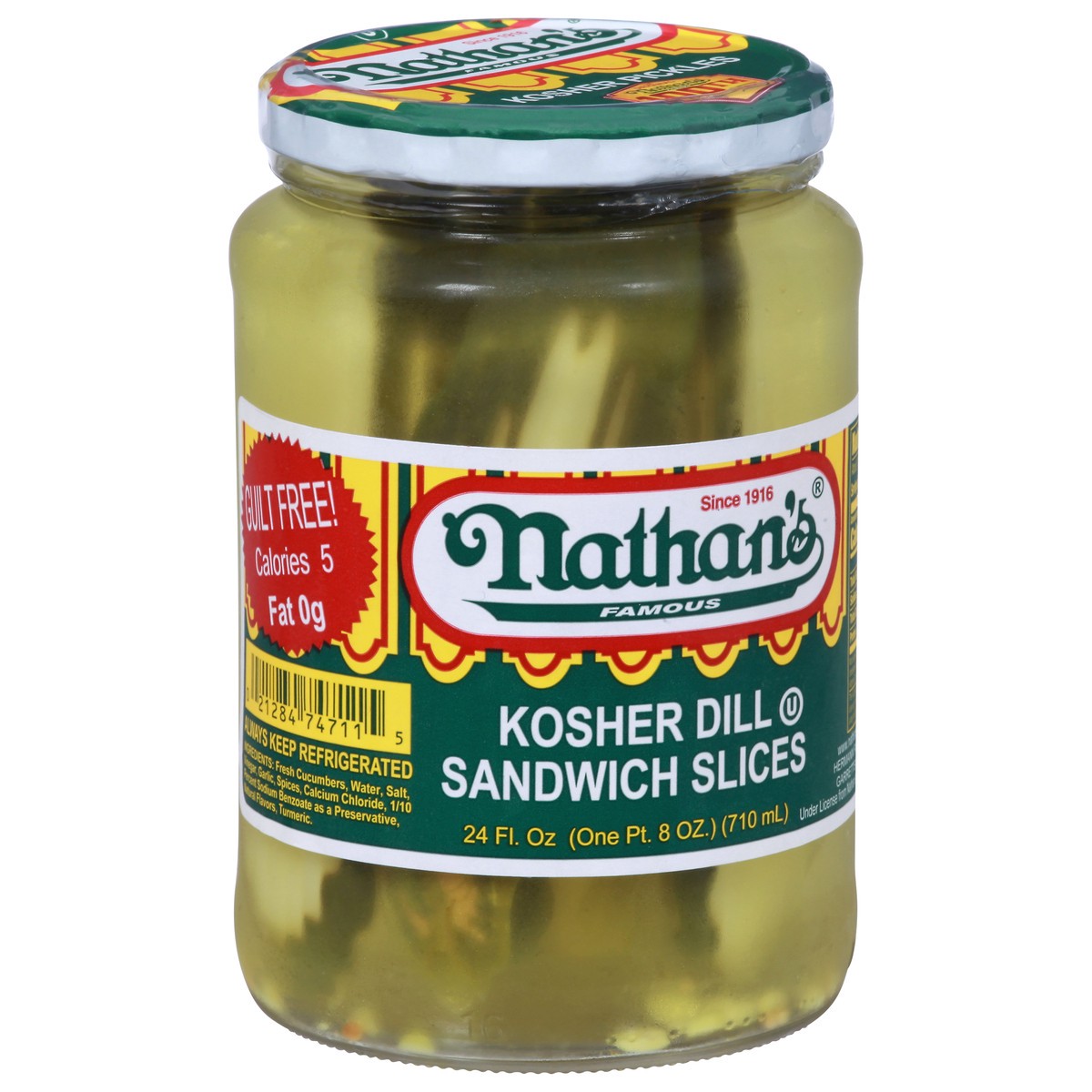 slide 8 of 11, Nathan's Famous Sandwich Slices Famous Kosher Dill Pickles 24 fl oz, 24 oz