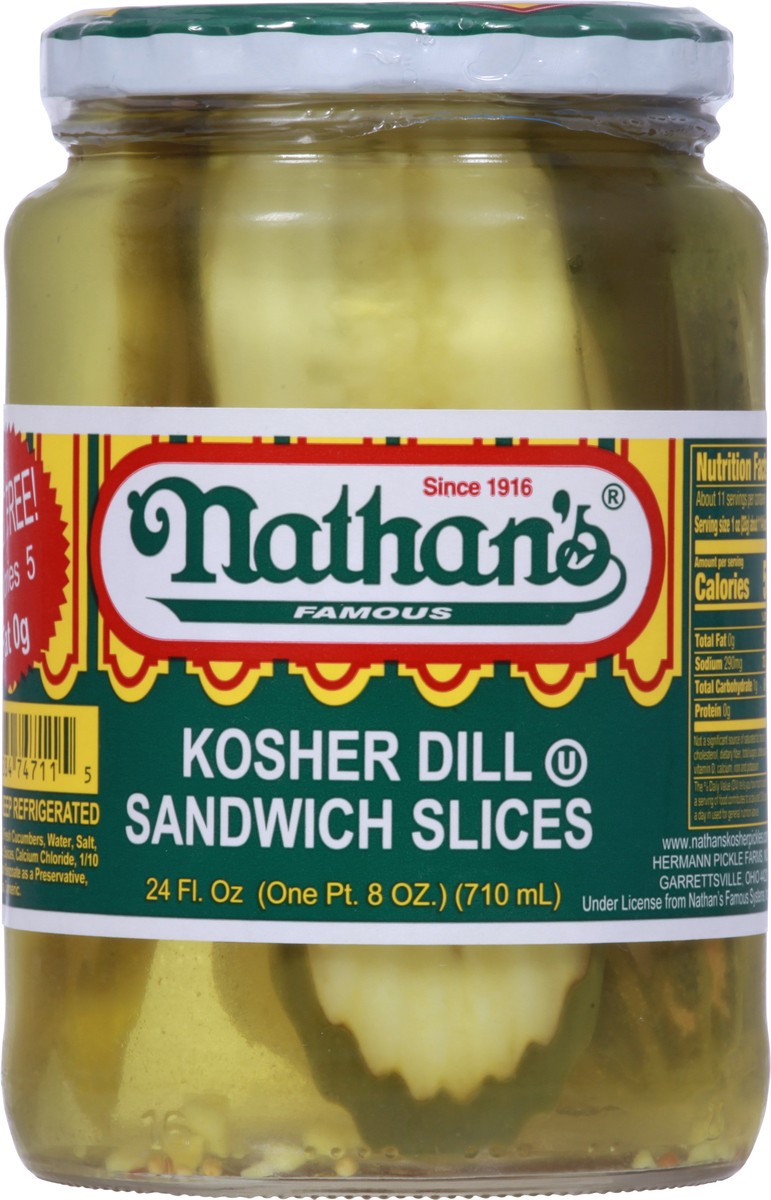 slide 7 of 11, Nathan's Famous Sandwich Slices Famous Kosher Dill Pickles 24 fl oz, 24 oz