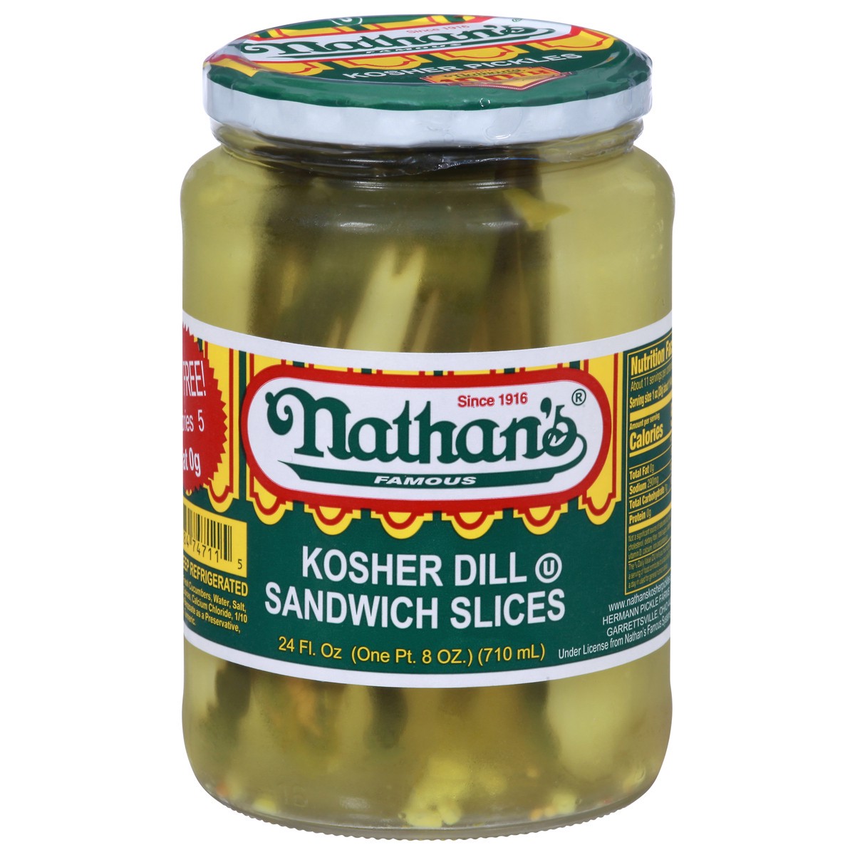 slide 10 of 11, Nathan's Famous Sandwich Slices Famous Kosher Dill Pickles 24 fl oz, 24 oz