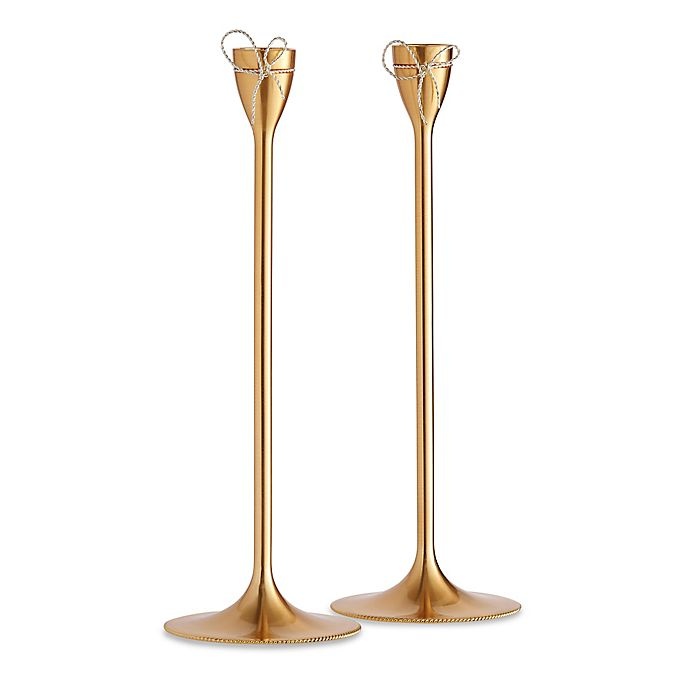 slide 1 of 1, Vera Wang Wedgwood Love Knots Gold Taper Candle Holders, 2 ct