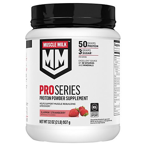 slide 1 of 1, Muscle Milk Pro Series Slammin Strawberry Protein Powder 32 Lb - 32 OZ, 32 oz
