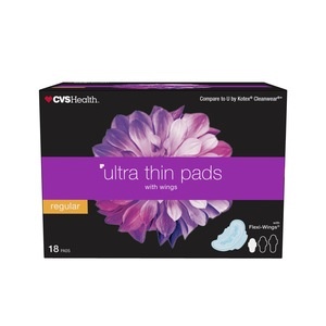 slide 1 of 1, CVS Health Ultra Thin Pads With Wings, Regular, 28 ct