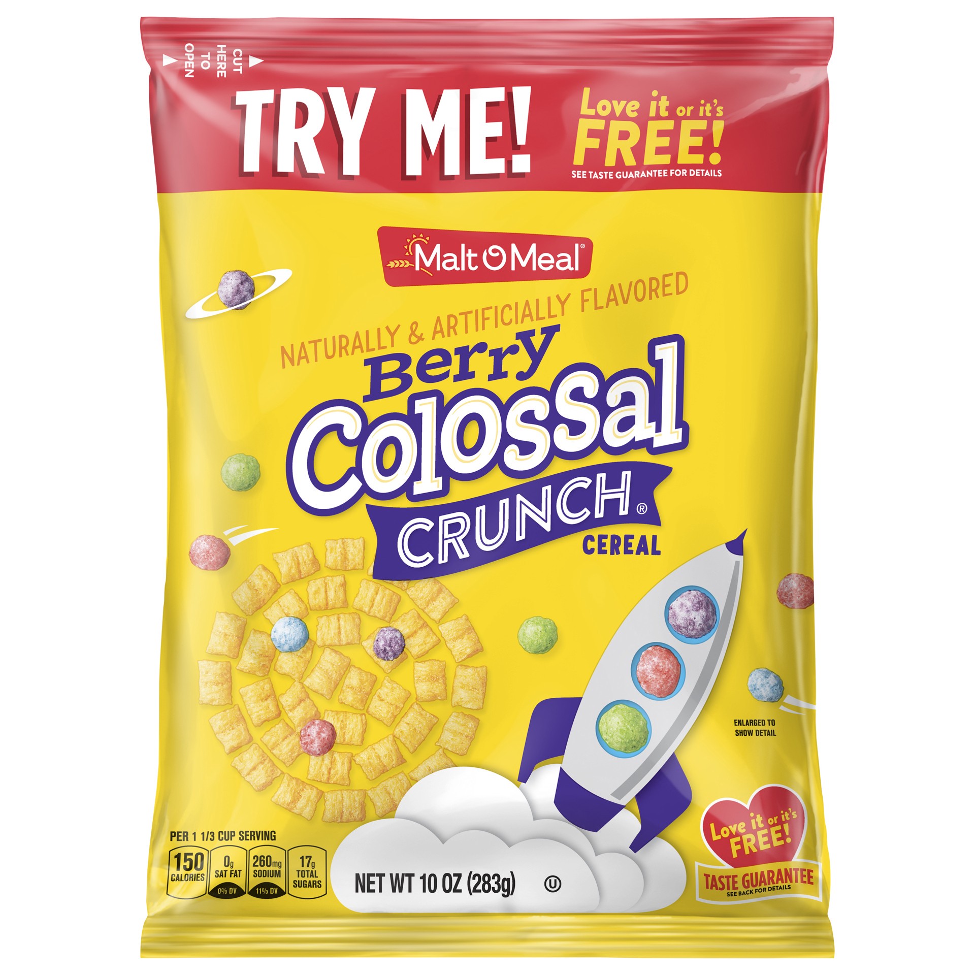 slide 1 of 2, Malt-O-Meal Berry Colossal Crunch Breakfast Cereal, Bagged Cereal, 10 Ounce - 1 count, 10 oz