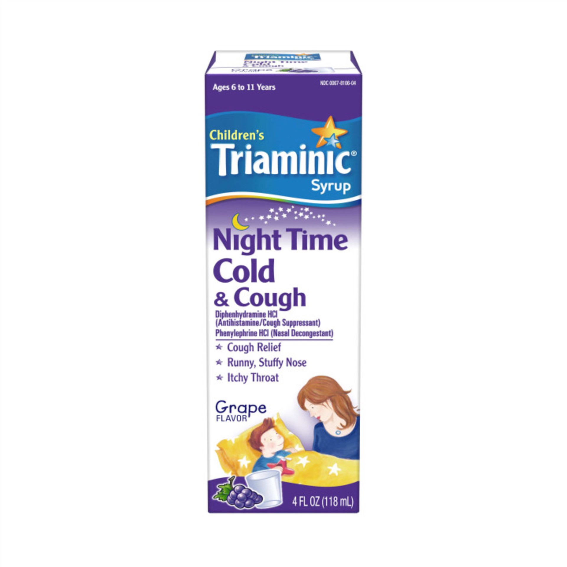 slide 1 of 10, Triaminic Nighttime Cold & Cough Relief Children's Cough Medicine, Grape Flavor - 4 Oz Bottle, 4 oz