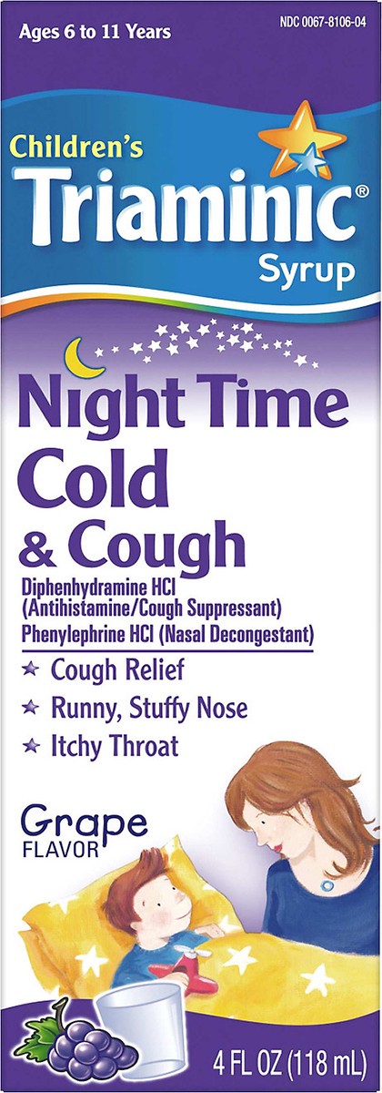 slide 4 of 10, Triaminic Nighttime Cold & Cough Relief Children's Cough Medicine, Grape Flavor - 4 Oz Bottle, 4 oz