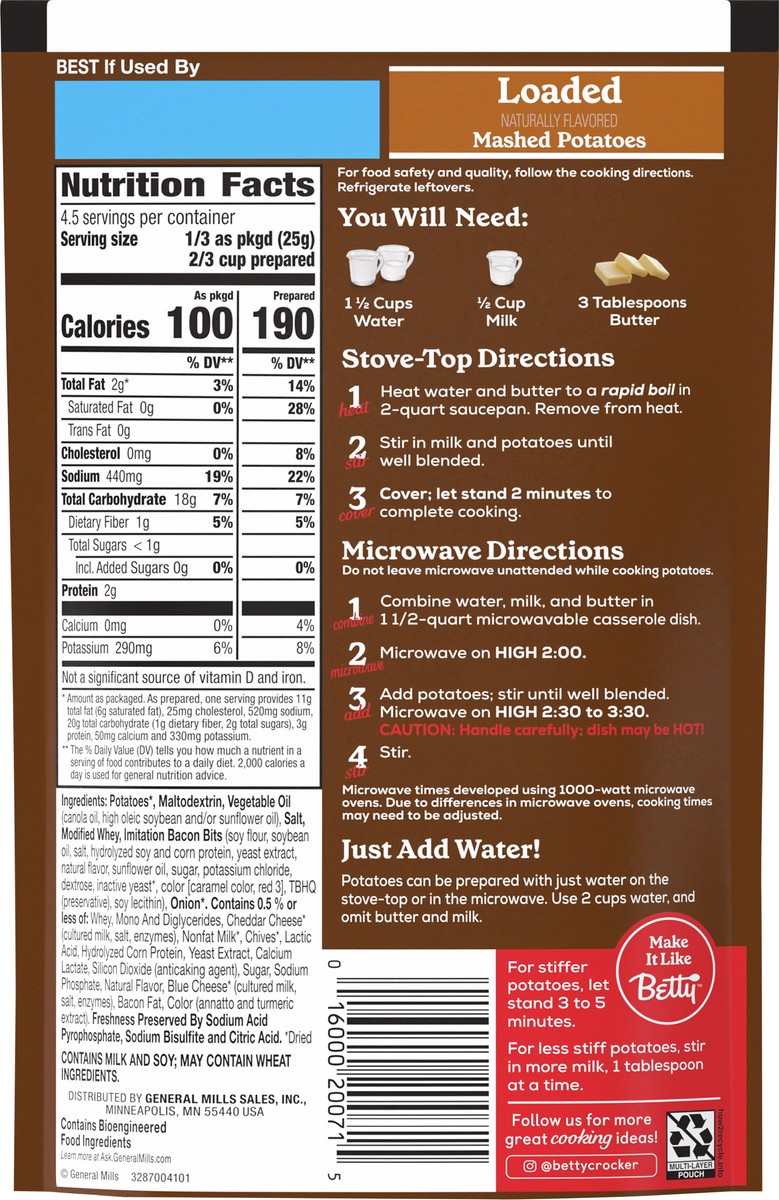 slide 8 of 8, Betty Crocker Loaded Mashed Potatoes, 4 ounces, 4 oz