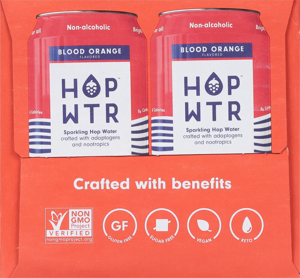 slide 9 of 9, Hop Wtr Non-Alcoholic Blood Orange Flavored Sparkling Hop Water 6 - 12 oz Cans, 6 ct; 12 oz