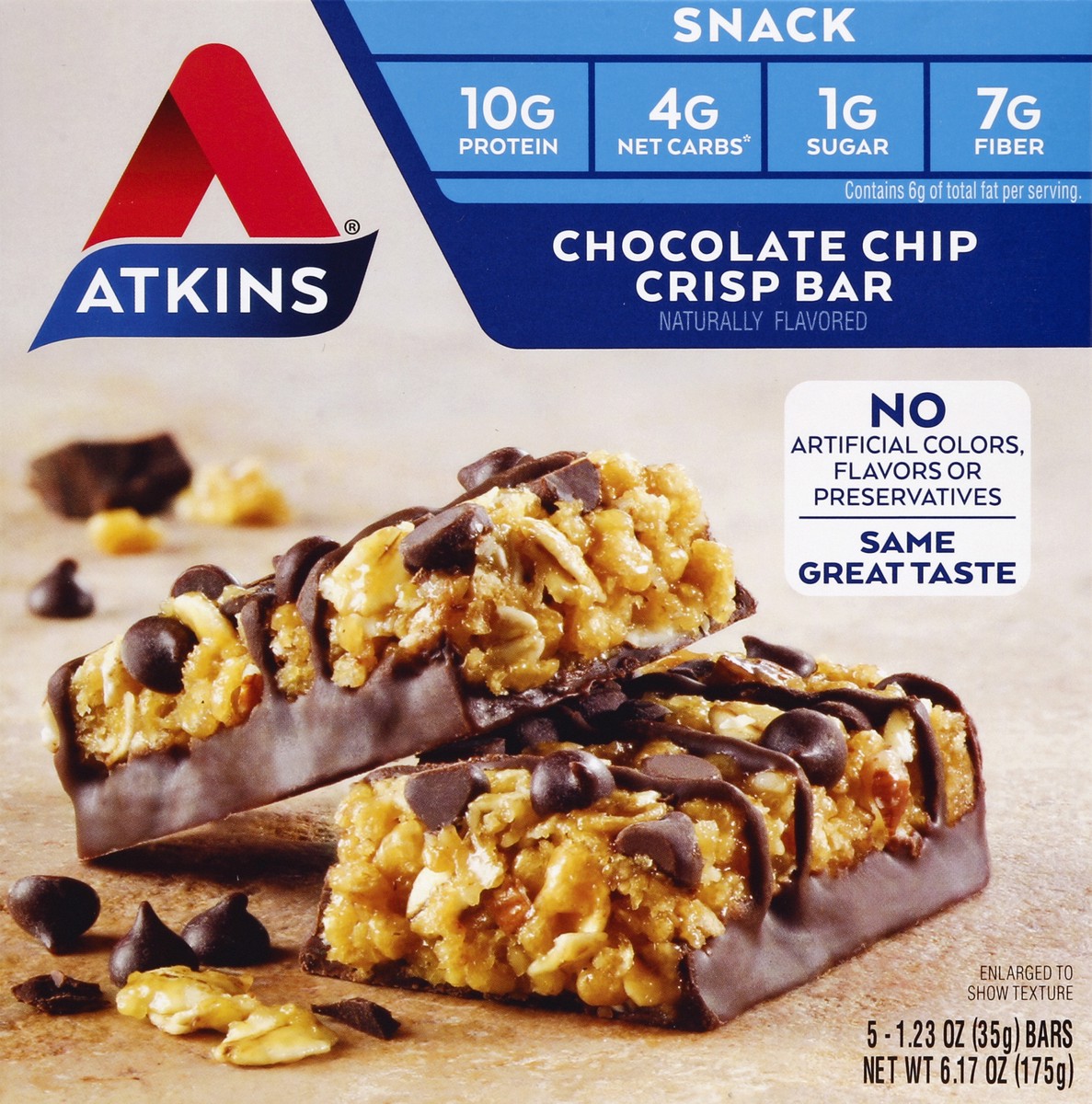 slide 1 of 8, Atkins Choc Chip Crisp Day Diet Break Bar, 6 oz