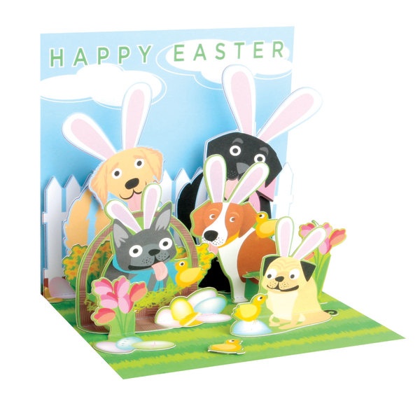 slide 1 of 1, Up With Paper Easter Pop-Up Greeting Card With Envelope, 5-1/4'' X 5-1/4'', Easter Dogs, 1 ct