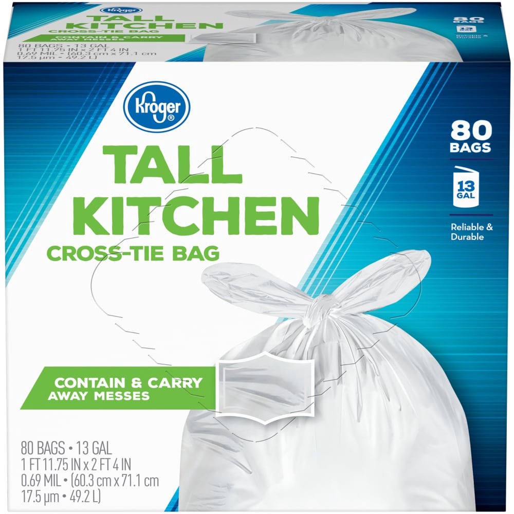 slide 2 of 3, KrogerTall Kitchen Cross Tie Bags, 80 ct