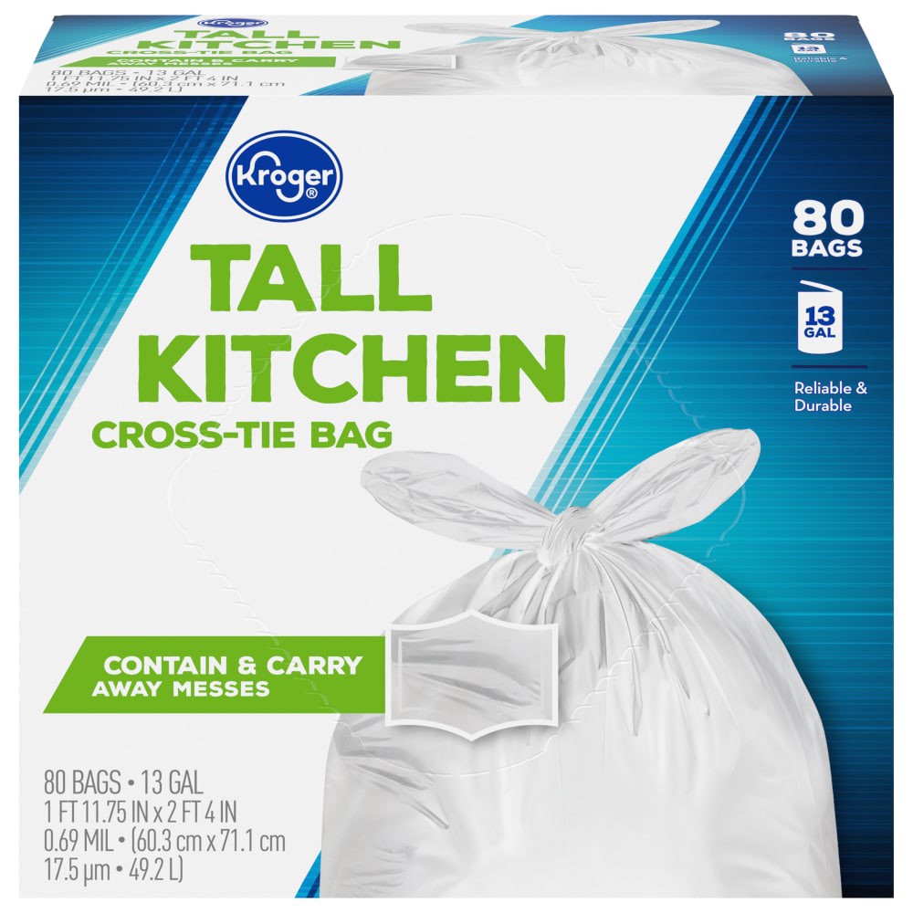 slide 1 of 3, KrogerTall Kitchen Cross Tie Bags, 80 ct