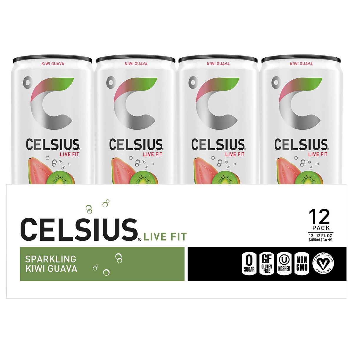 slide 1 of 5, CELSIUS Sparkling Kiwi Guava, Functional Essential Energy Drink 12 Fl Oz (Pack of 12), 12 ct