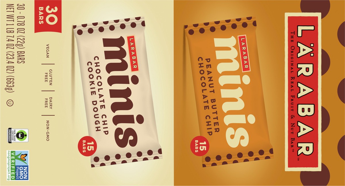 slide 9 of 9, LÄRABAR Chocolate Mini Bars Variety Pack, Gluten Free Vegan Fruit & Nut Bars, 30 ct, 18 ct