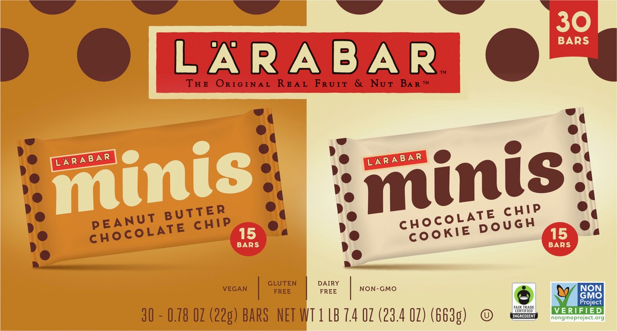 slide 4 of 9, LÄRABAR Chocolate Mini Bars Variety Pack, Gluten Free Vegan Fruit & Nut Bars, 30 ct, 18 ct