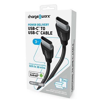 slide 1 of 1, Chargeworx Black Fast Charge USB-C Cable, 3 ft