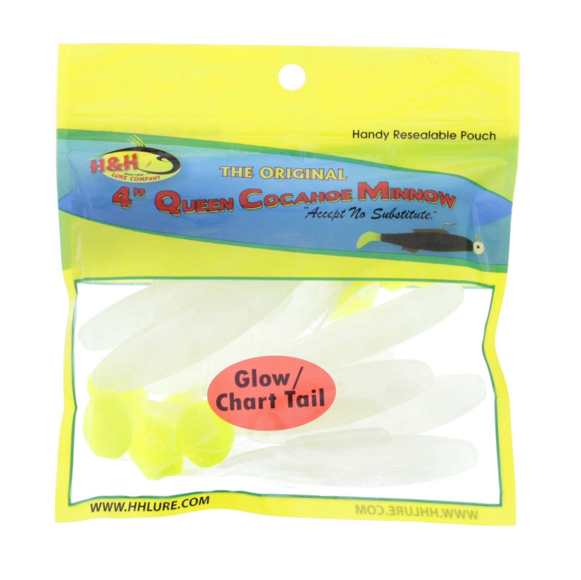 slide 1 of 1, H&H Lure Company Glow/Chartreuse Tail 4 Inch Original Cocahoe Minnow, 1 ct