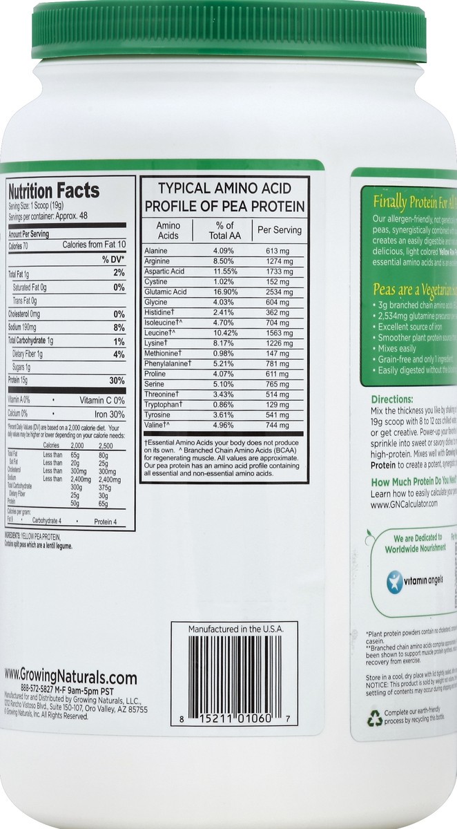 slide 2 of 3, Growing Naturals Pea Protein 32.2 oz, 32.20 oz
