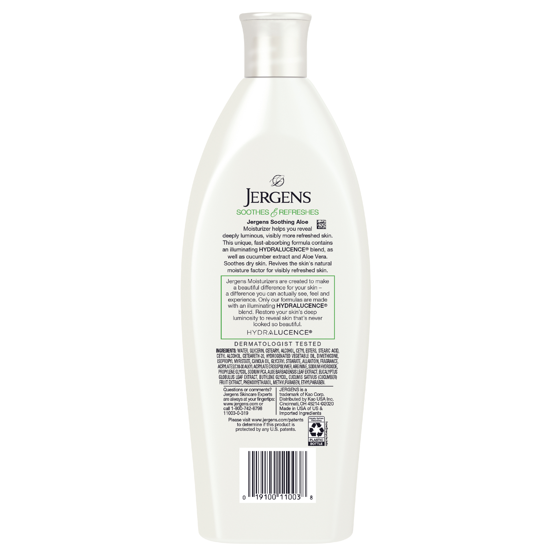 slide 4 of 5, Jergens Hand and Body Lotion, Soothing Aloe Refreshing Moisturizer, with Cucumber Extract, Dermatologist Tested, 10 Oz Bottle, 10 fl oz