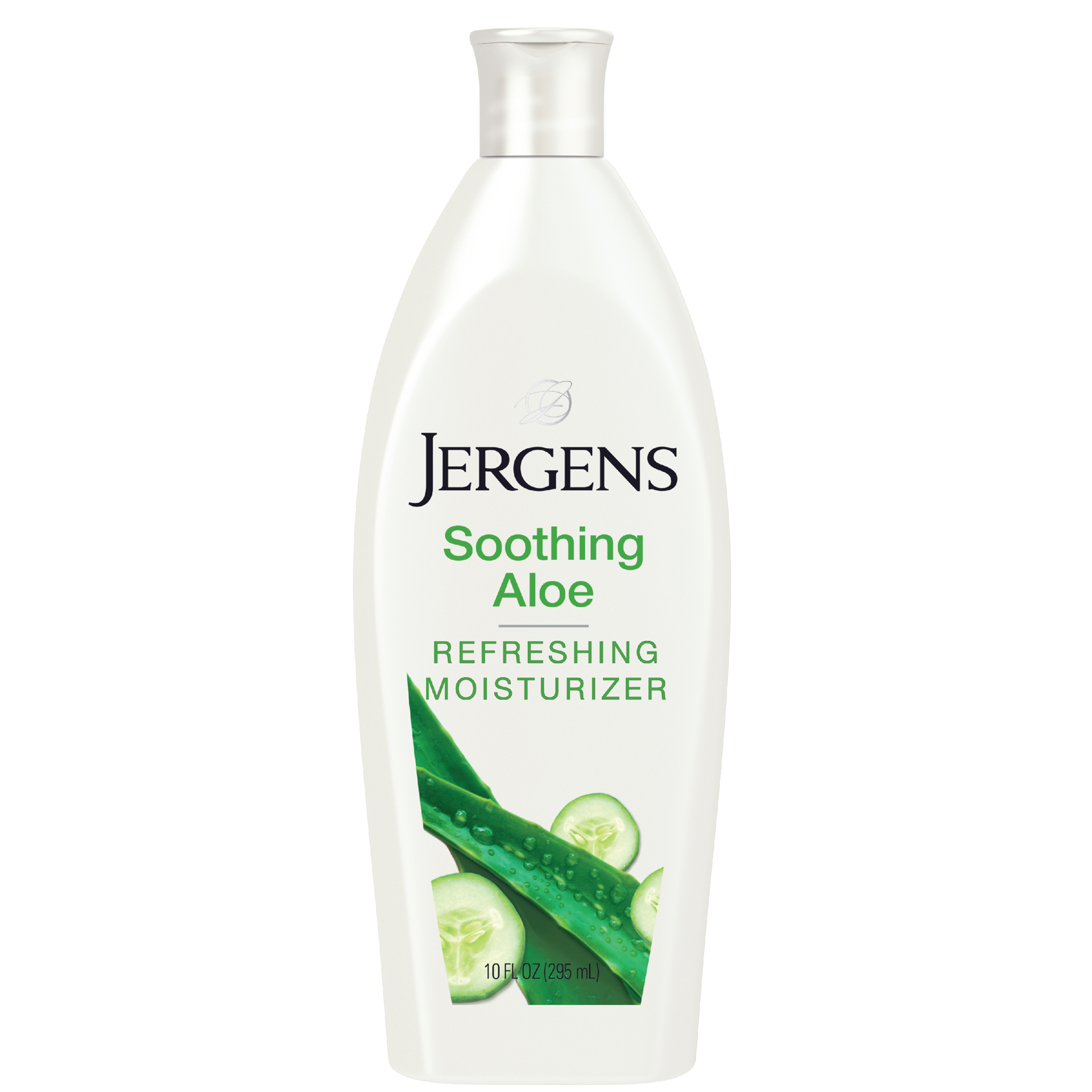 slide 1 of 5, Jergens Hand and Body Lotion, Soothing Aloe Refreshing Moisturizer, with Cucumber Extract, Dermatologist Tested, 10 Oz Bottle, 10 fl oz