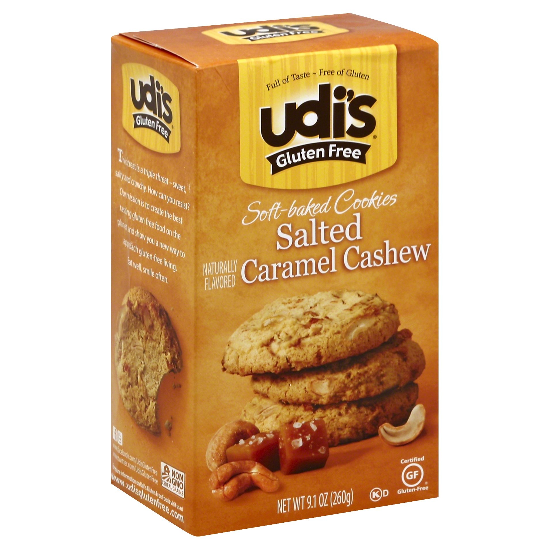 slide 1 of 5, Udi's Gluten Free Soft-baked Salted Caramel Cashew Cookies, 9.1 oz