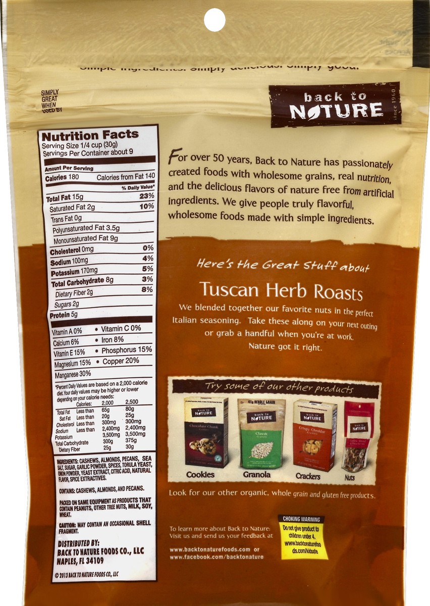 slide 3 of 3, Back to Nature Tuscan Herb Roasts Nuts 9 oz. Bag, 9 oz