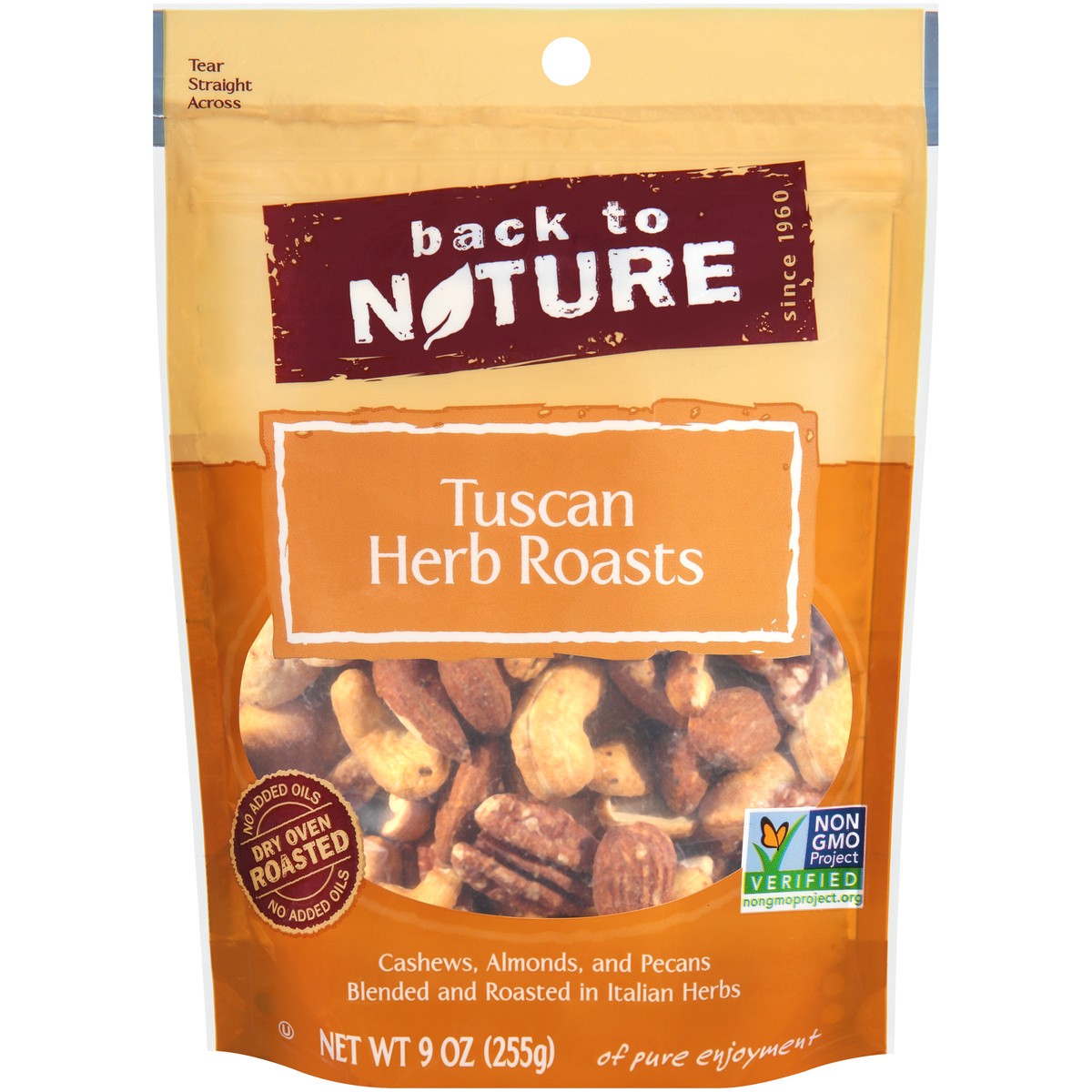 slide 1 of 3, Back to Nature Tuscan Herb Roasts Nuts 9 oz. Bag, 9 oz