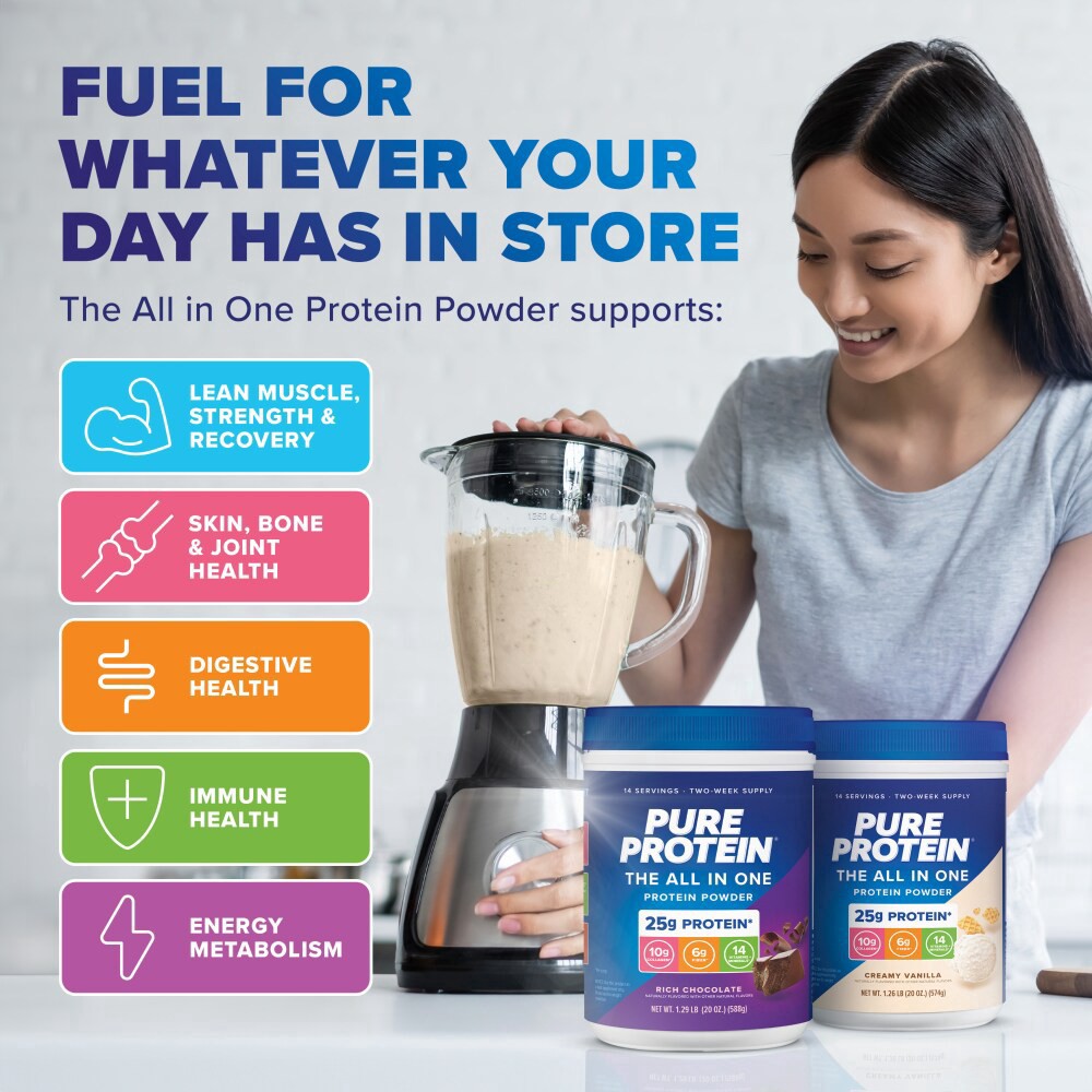 slide 2 of 6, Pure Protein All In One Vanilla Powder, 1.25 lb / 20 oz