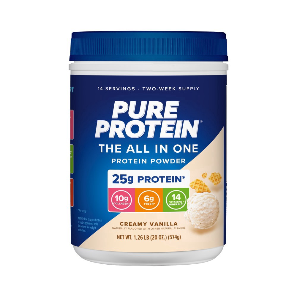 slide 1 of 6, Pure Protein All In One Vanilla Powder, 1.25 lb / 20 oz