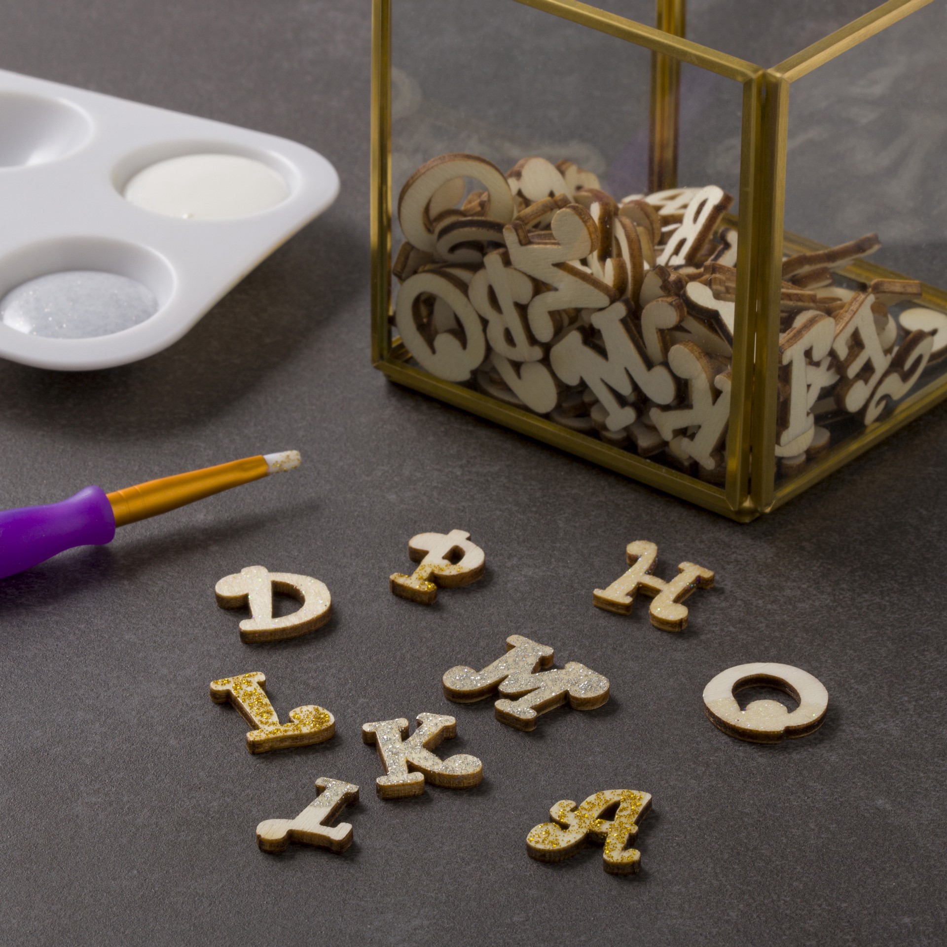 slide 2 of 3, 3/4" Curlz Wood Letters, 54ct. By Make Market, 54 ct