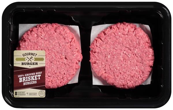 slide 1 of 1, Hy-Vee 100% Ground Beef Brisket Burgers, 6 lb