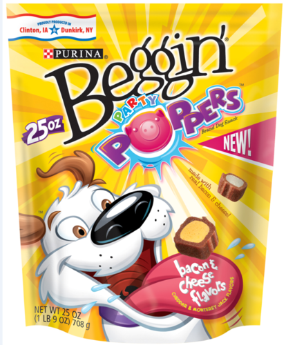 slide 1 of 1, Beggin' Poppers Bacon & Cheese Dog Snacks, 25 oz