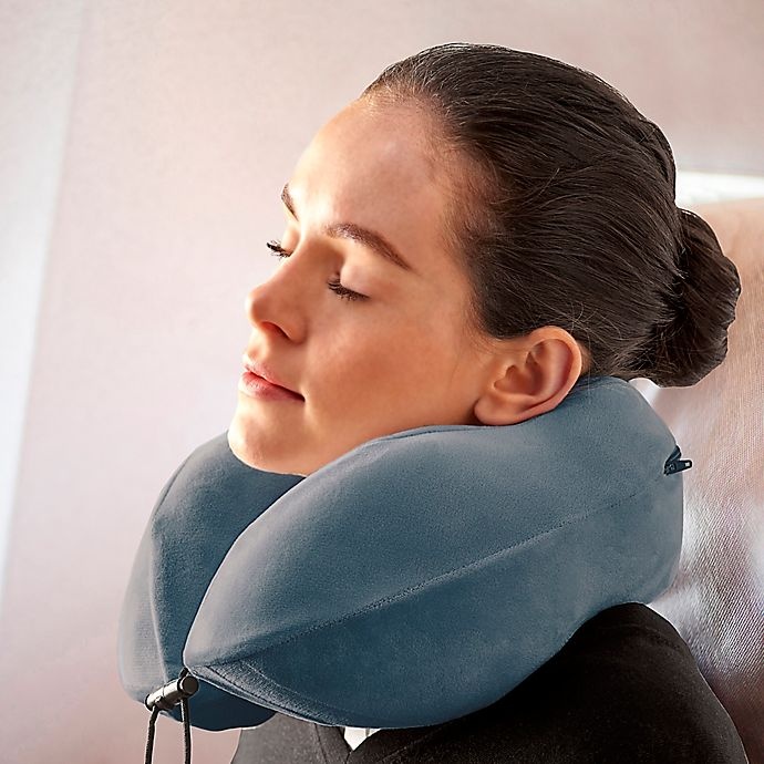 slide 2 of 2, Brookstone Total Comfort Charcoal Travel Pillow - Blue, 1 ct
