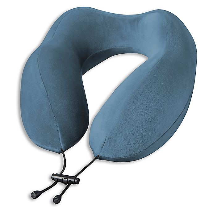 slide 1 of 2, Brookstone Total Comfort Charcoal Travel Pillow - Blue, 1 ct