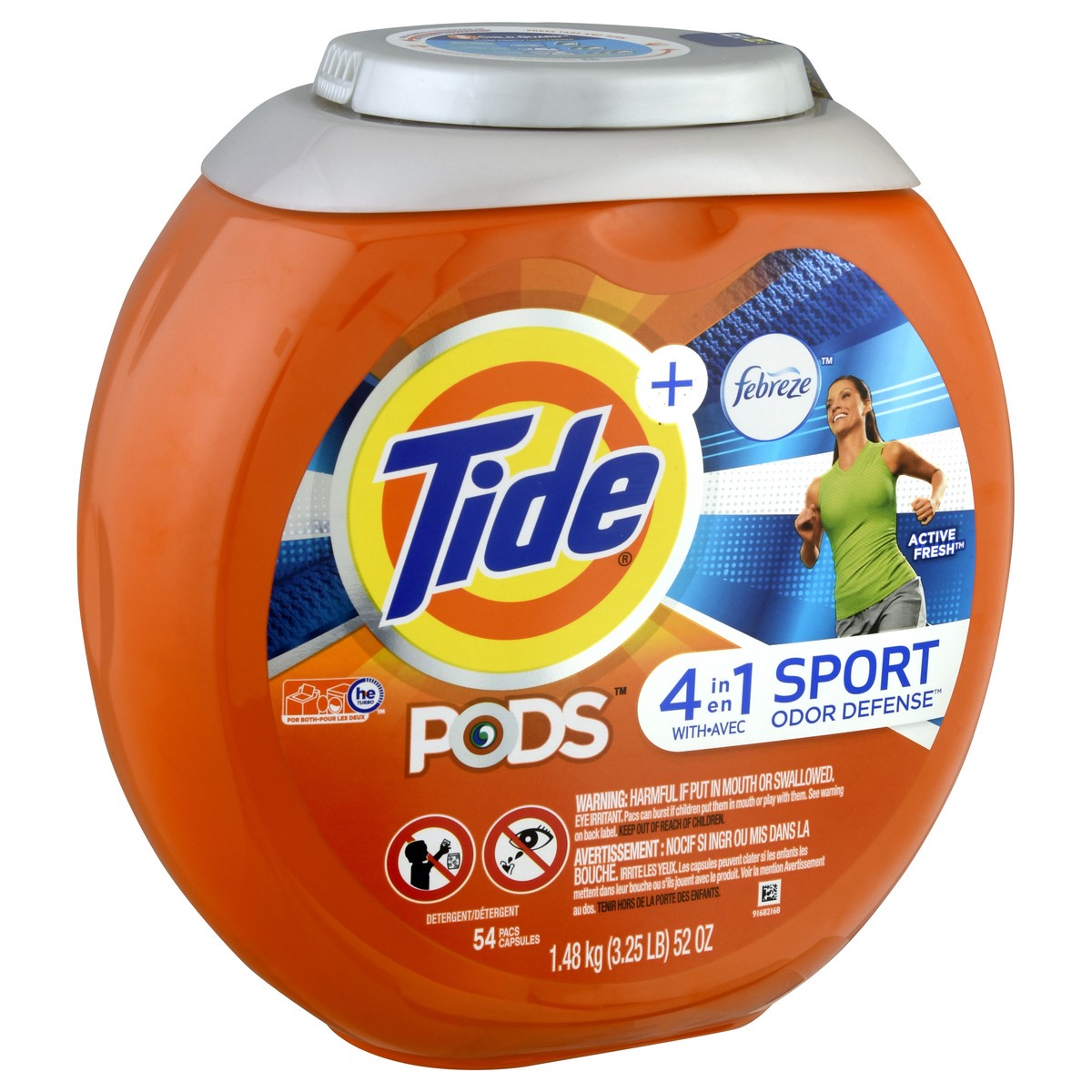 slide 2 of 8, Tide PODS Liquid Laundry Detergent Soap Pacs, 4-n-1 with Febreze, HE Compatible, 54 Count, Fights even week old Odors, Sport Odor Defense, 54 ct