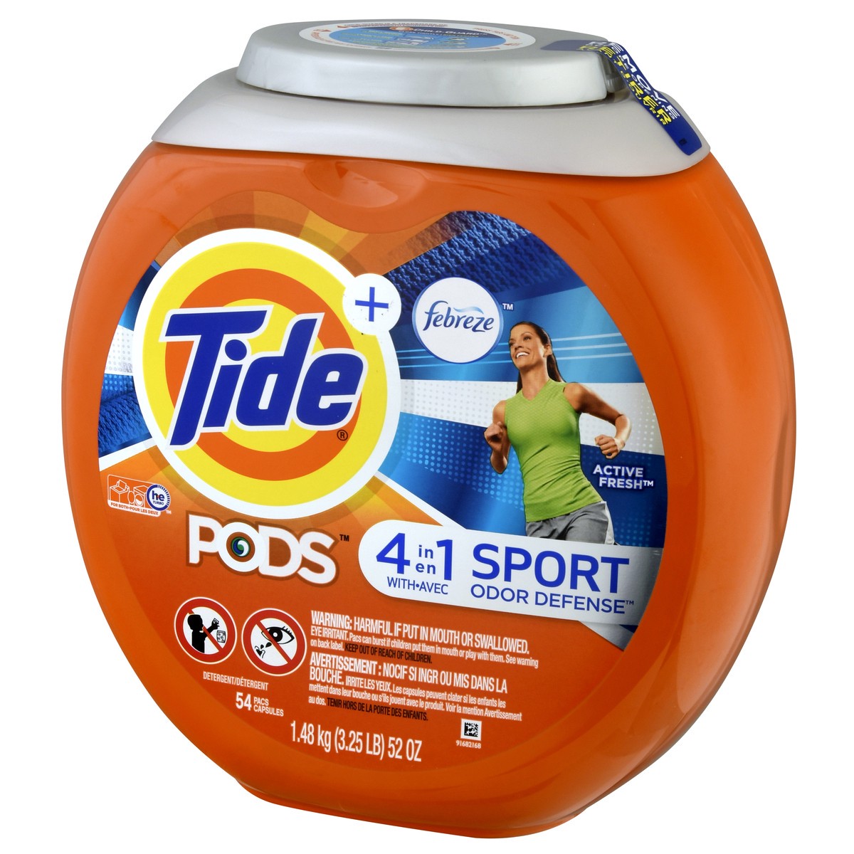 slide 3 of 8, Tide PODS Liquid Laundry Detergent Soap Pacs, 4-n-1 with Febreze, HE Compatible, 54 Count, Fights even week old Odors, Sport Odor Defense, 54 ct