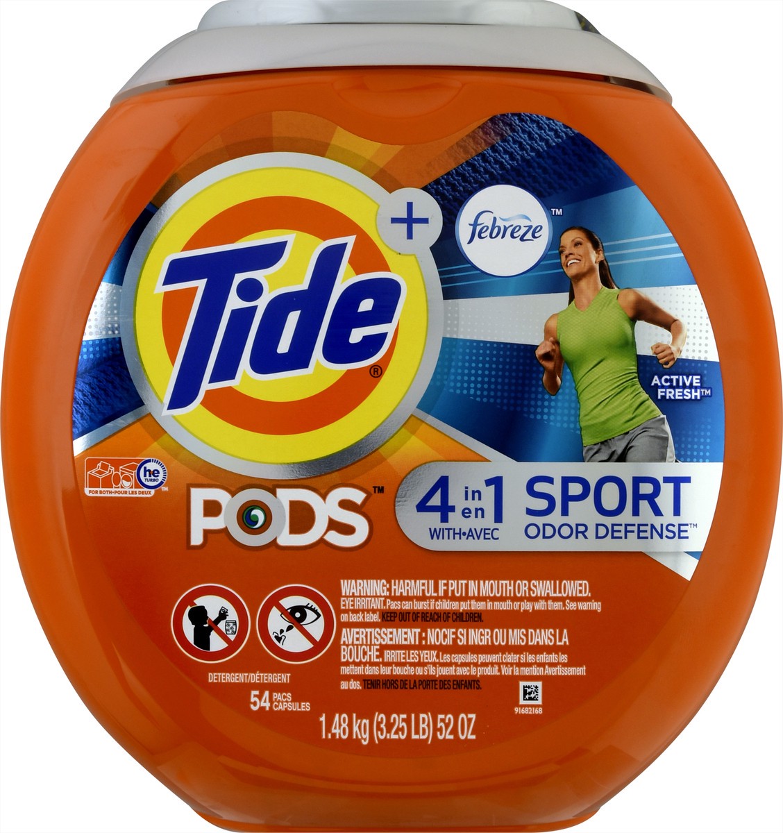 slide 8 of 8, Tide PODS Liquid Laundry Detergent Soap Pacs, 4-n-1 with Febreze, HE Compatible, 54 Count, Fights even week old Odors, Sport Odor Defense, 54 ct