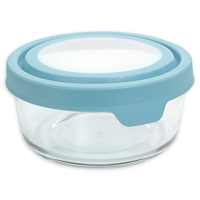 slide 1 of 1, Anchor Hocking TrueSeal 4-Cup Round Food Storage Container - Clear/Blue, 1 ct