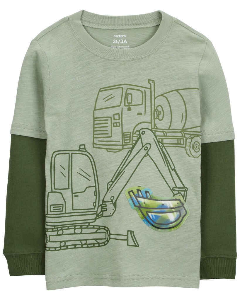 slide 3 of 4, Carter's Toddler Construction Cotton Blend Long-Sleeve Tee - Green Green 2T, 1 ct