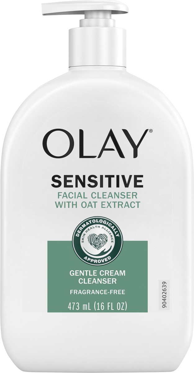 slide 3 of 5, Olay Sensitive Facial Cleanser with Oat Extract Gentle Cream Cleanser, 16 fl oz, 16 oz