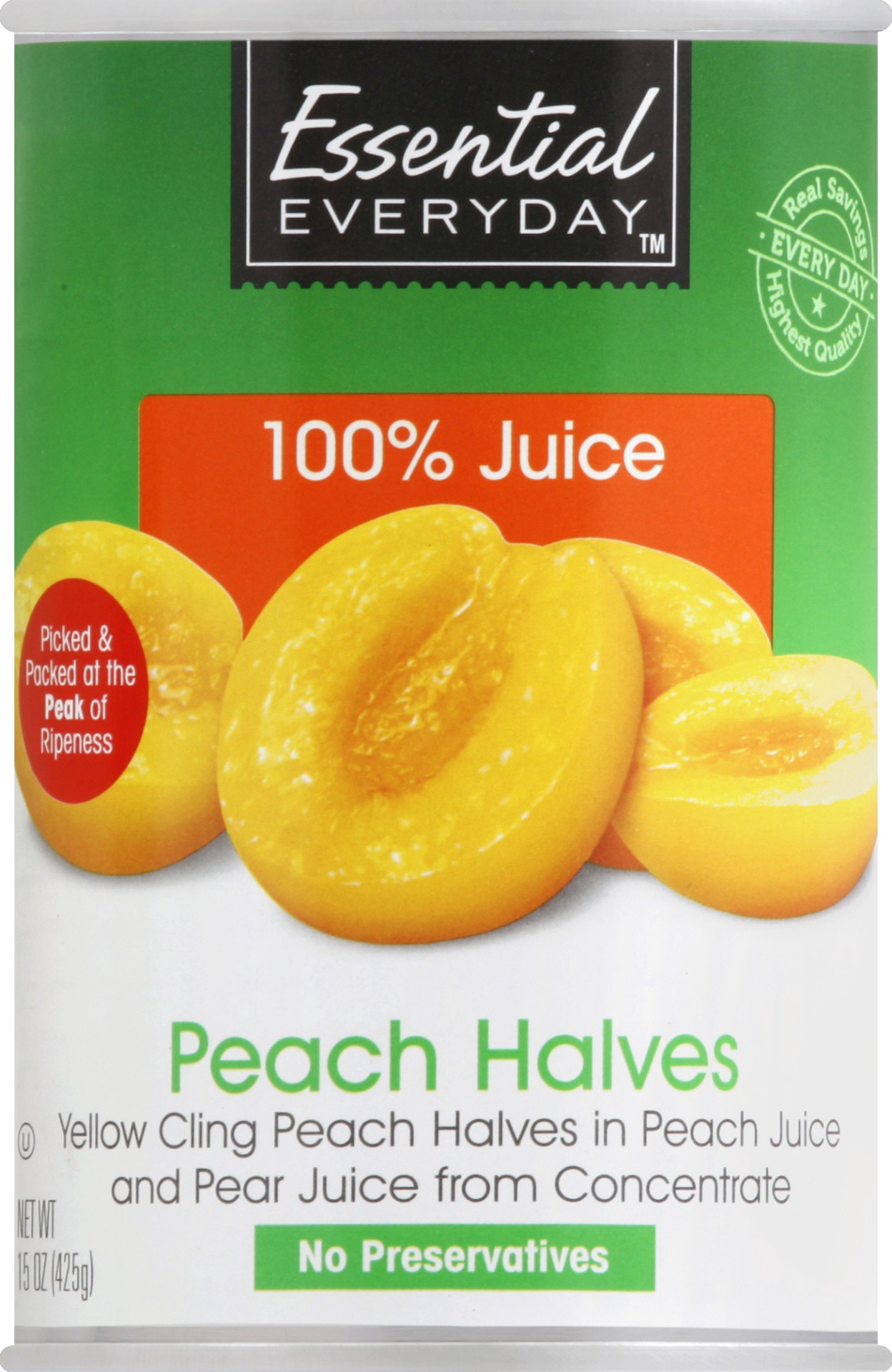 slide 1 of 1, Essential Everyday Peach Halves Lite, 15 oz