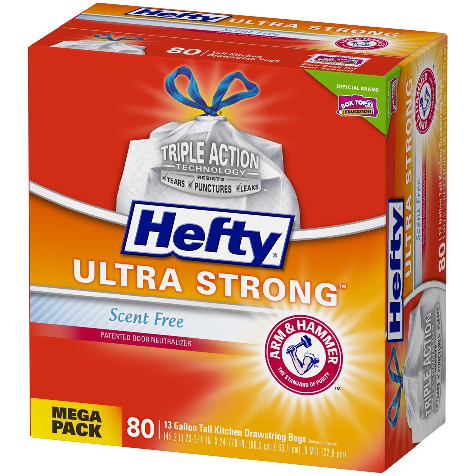 slide 4 of 6, Hefty Ultra Strong Scent Free Tall Drawstring 13 Gallon Kitchen Bags, 80 ct