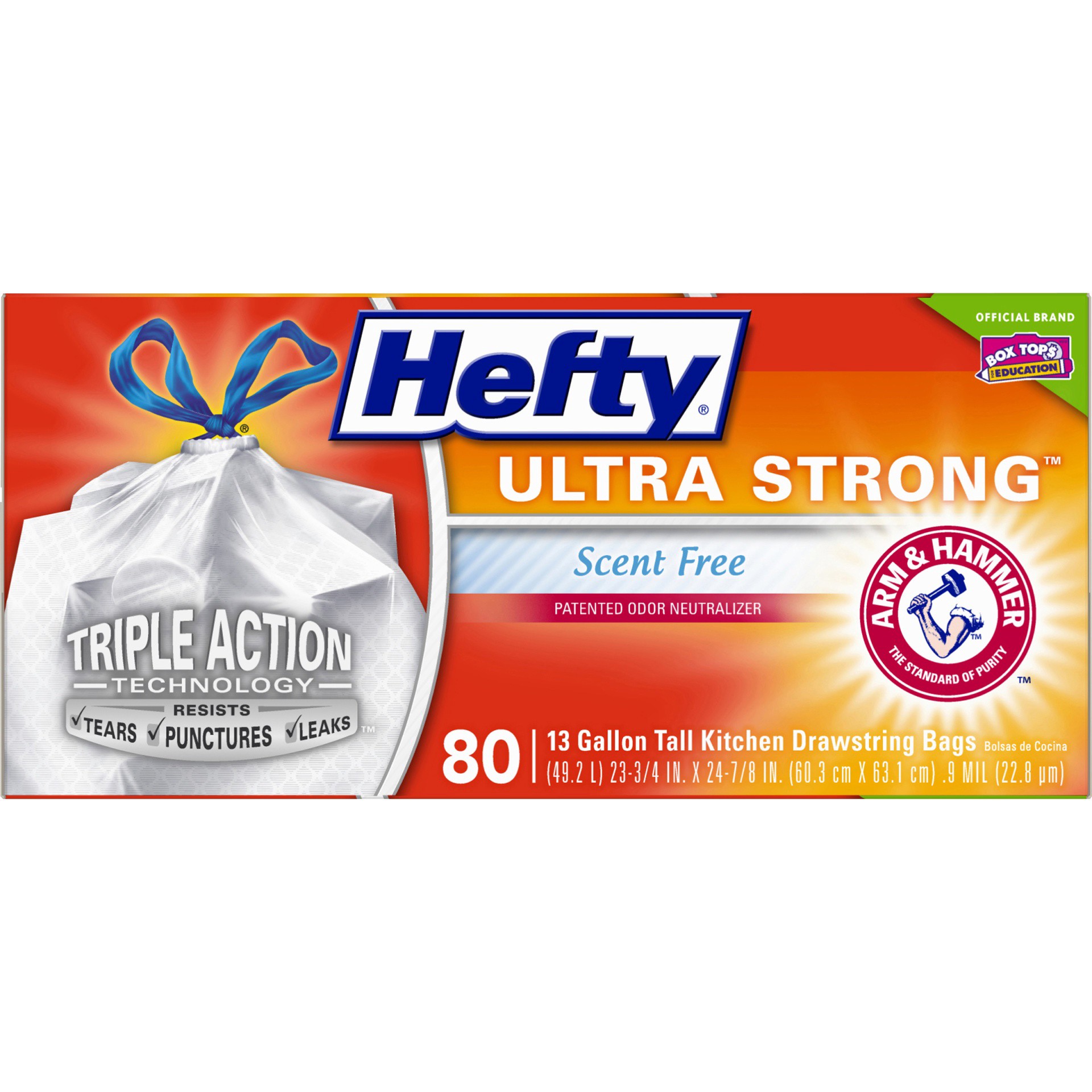 slide 3 of 6, Hefty Ultra Strong Scent Free Tall Drawstring 13 Gallon Kitchen Bags, 80 ct