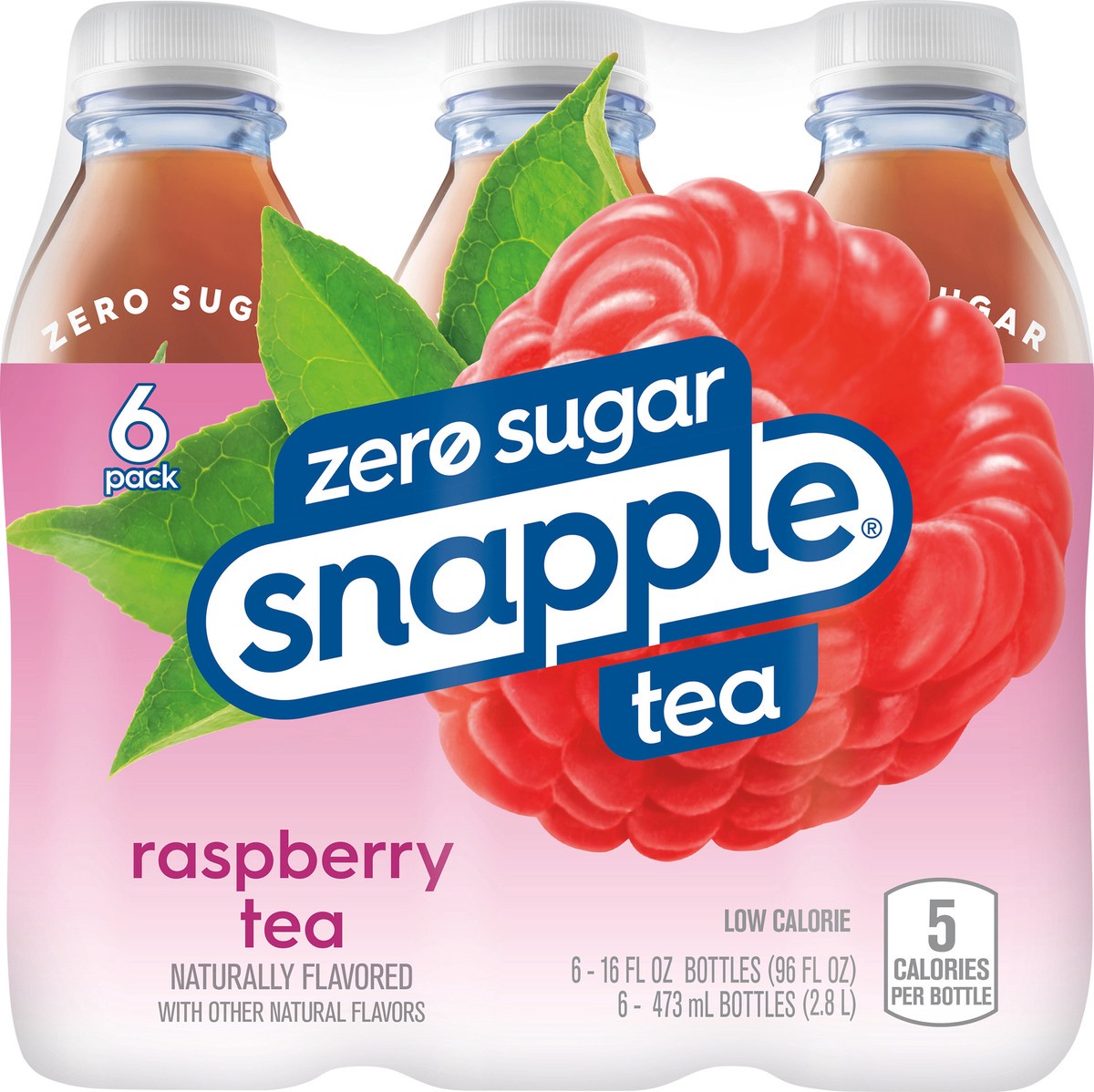 slide 6 of 7, Snapple Zero Sugar Raspberry Tea, 16 fl oz recycled plastic bottle, 6 pack, 6 ct