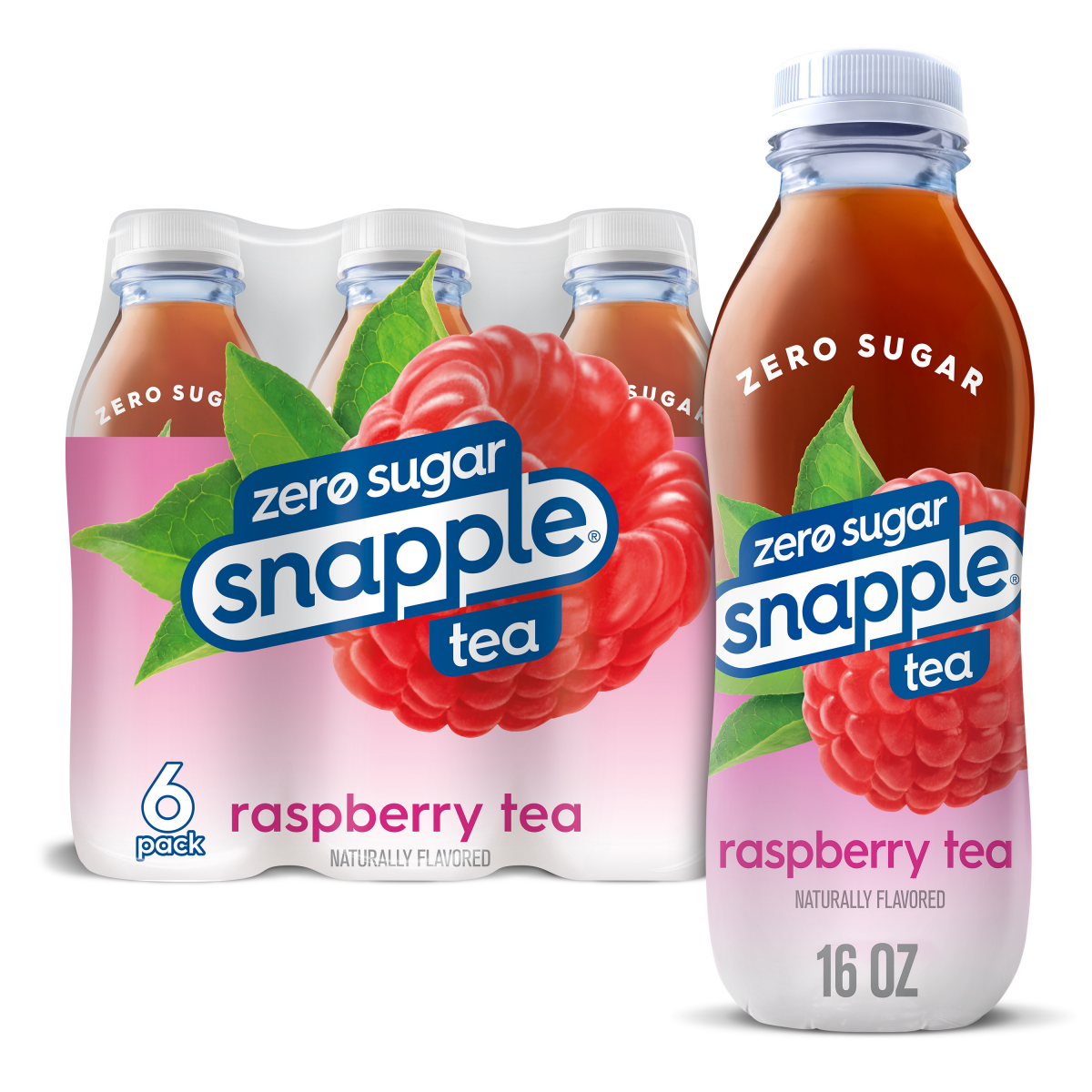 slide 1 of 7, Snapple Zero Sugar Raspberry Tea, 16 fl oz recycled plastic bottle, 6 pack, 6 ct