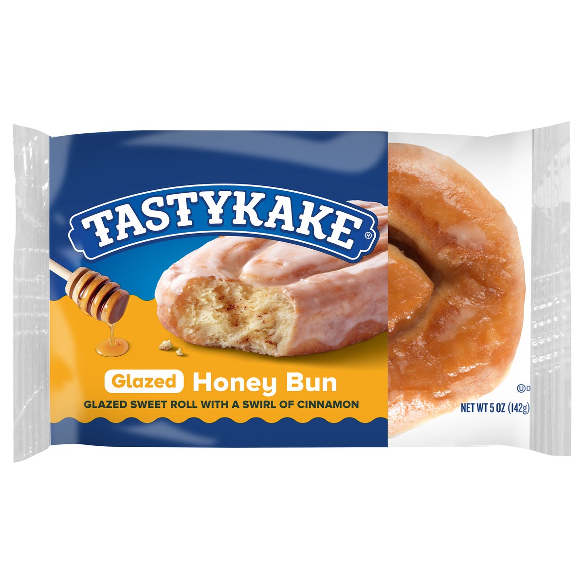 slide 1 of 9, Tastykake Glazed Honey Bun, Individually Wrapped Pastry Snack, 5 oz, 5 oz