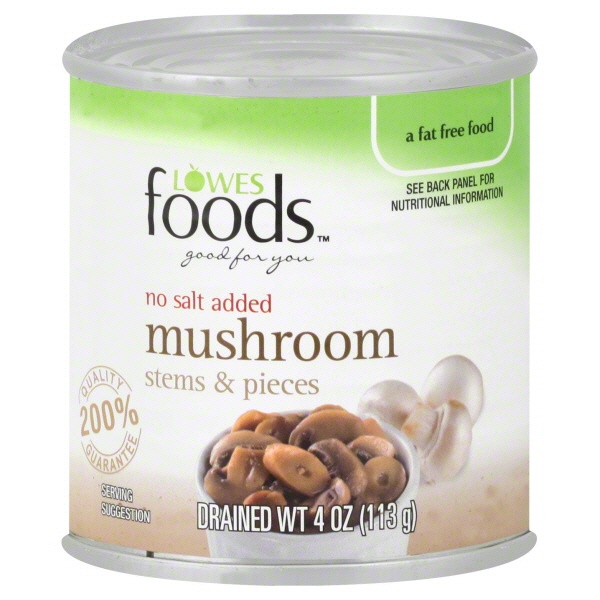 slide 1 of 1, Lowes Foods Mushrooms Stems & Pieces No Salt, 4 oz