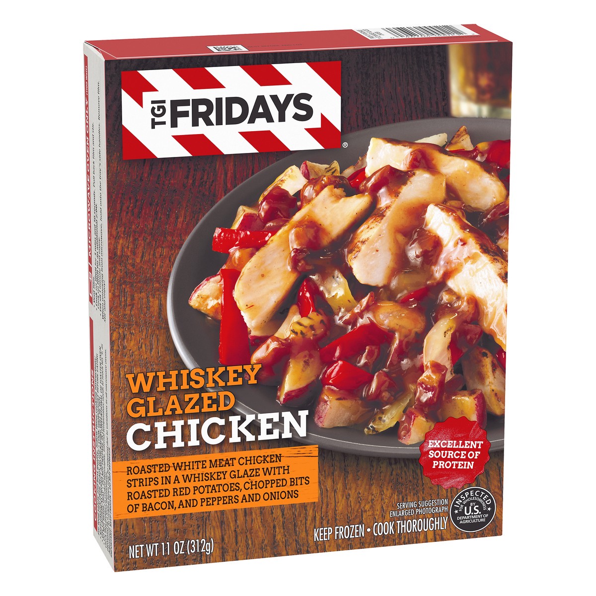 slide 2 of 10, T.G.I. Friday's Whiskey Glazed Chicken with Roasted Red Potatoes, Bits of Bacon, Peppers & Onions Frozen Meal, 12 oz Box, 312 g
