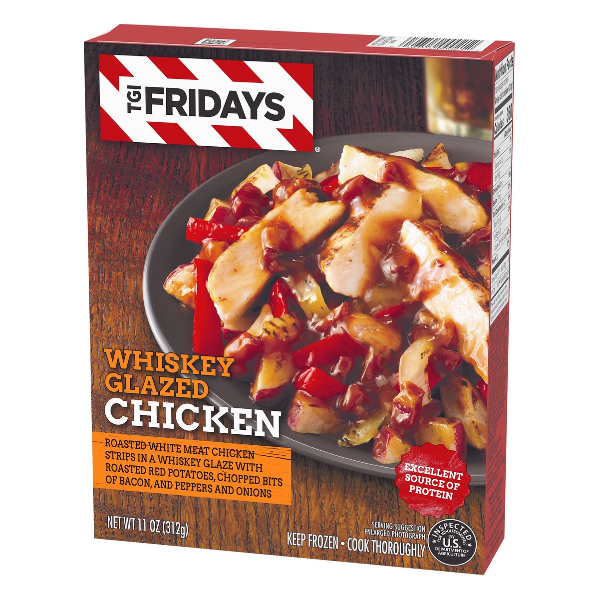 slide 3 of 10, T.G.I. Friday's Whiskey Glazed Chicken with Roasted Red Potatoes, Bits of Bacon, Peppers & Onions Frozen Meal, 12 oz Box, 312 g