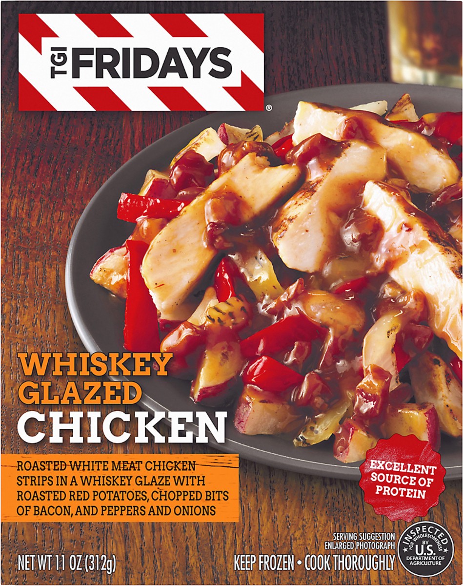 slide 10 of 10, T.G.I. Friday's Whiskey Glazed Chicken with Roasted Red Potatoes, Bits of Bacon, Peppers & Onions Frozen Meal, 12 oz Box, 312 g